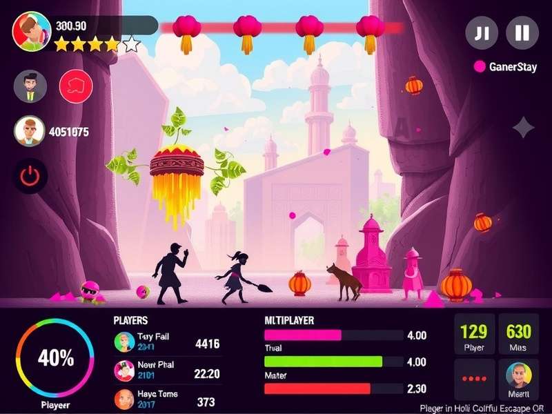 Holi Colorful Escape gameplay screenshot showing colorful environments